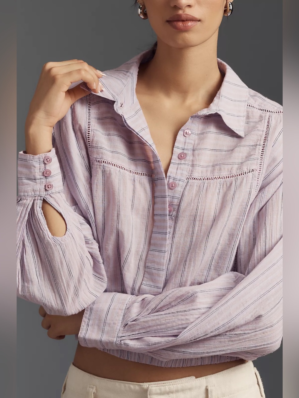 Anthropologie Pilcro Flared Shoulder Buttondown Shirt. Size L. NWTs - Picture 2 of 8